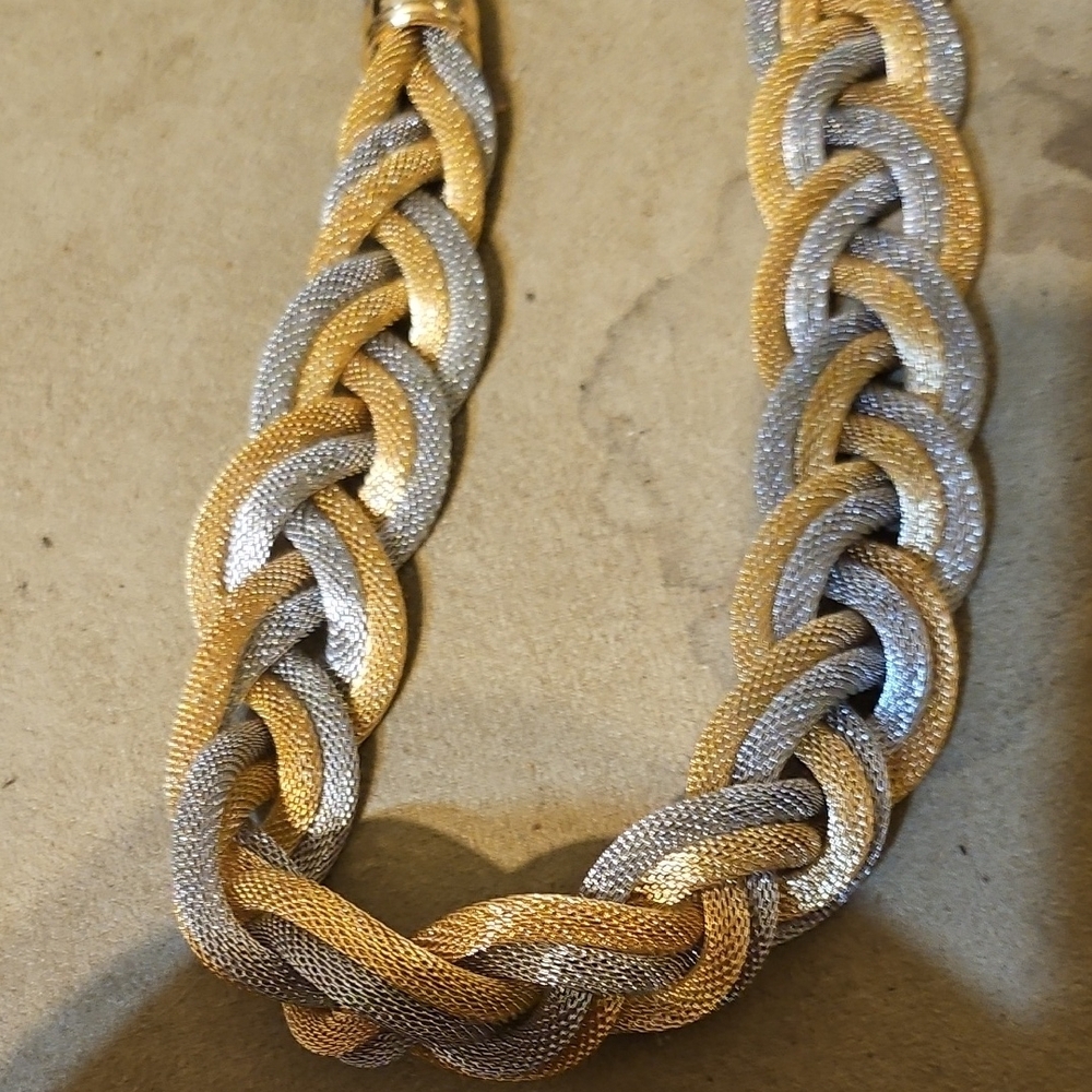 Chunky Gold and Silver Woven Chain Necklace